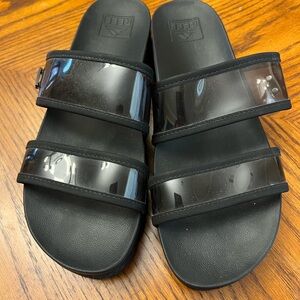 Black Slide Sandals with Clear Straps